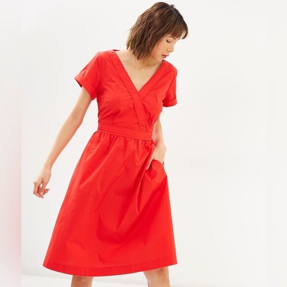 J. Crew Short Sleeve Cotton Poplin Midi Dres Size 0P - Picture 1 of 9